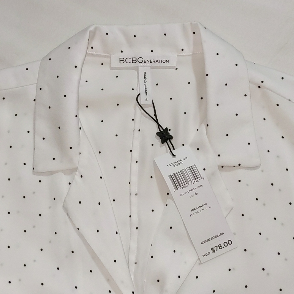 NWT BCBGeneration Dot Print Satin Tie Crop Top - Picture 3 of 3